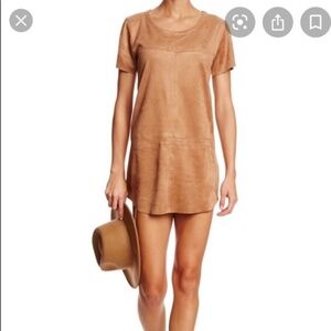 Olivaceous Faux Suede Short Sleeve Mini Dress Tan
